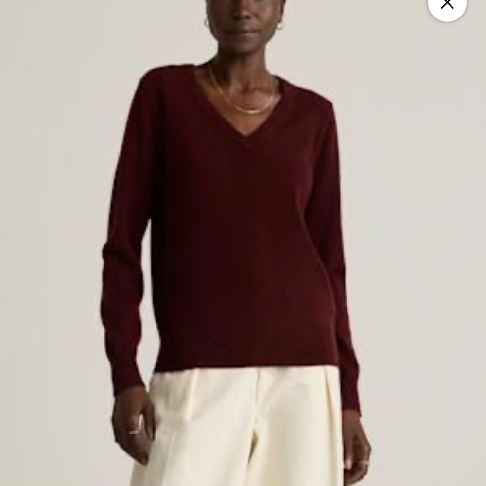 Quince Mongolian Cashmere Deep Red V-Neck Sweater